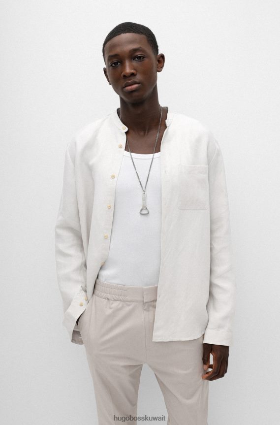 4TFNJN4353 البيج الفاتح Hugo Boss قميص Hugo ذو المقاس الكبير مصنوع من القماش سهل الكي باللون البيج الفاتح