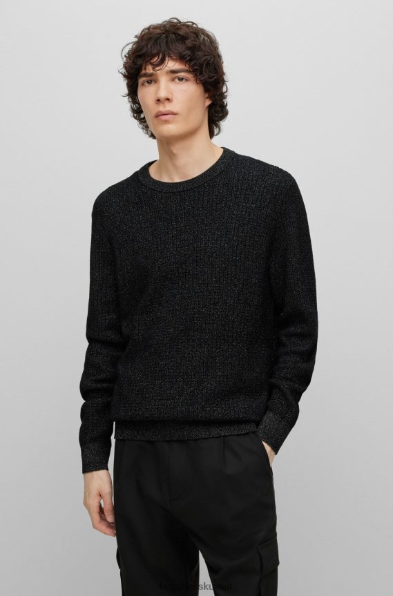 4TFNJN4355 أسود Hugo Boss سترة من قماش شانيل مريحة مع شارة شعار هوغو باللون الأسود