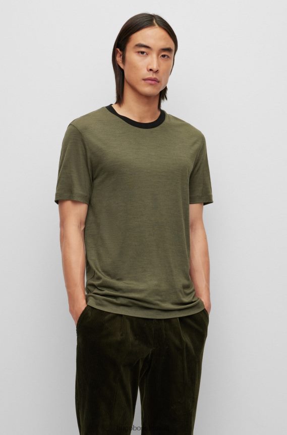 4TFNJN4356 الكاكي Hugo Boss تي شيرت كاكي بقصة عادية مصنوع من الصوف الإيطالي البكر المتجدد