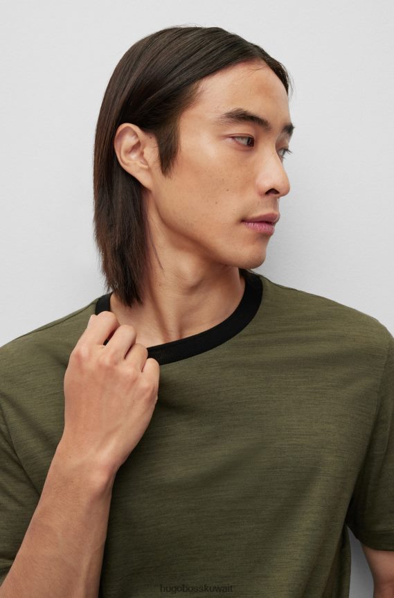 4TFNJN4356 الكاكي Hugo Boss تي شيرت كاكي بقصة عادية مصنوع من الصوف الإيطالي البكر المتجدد