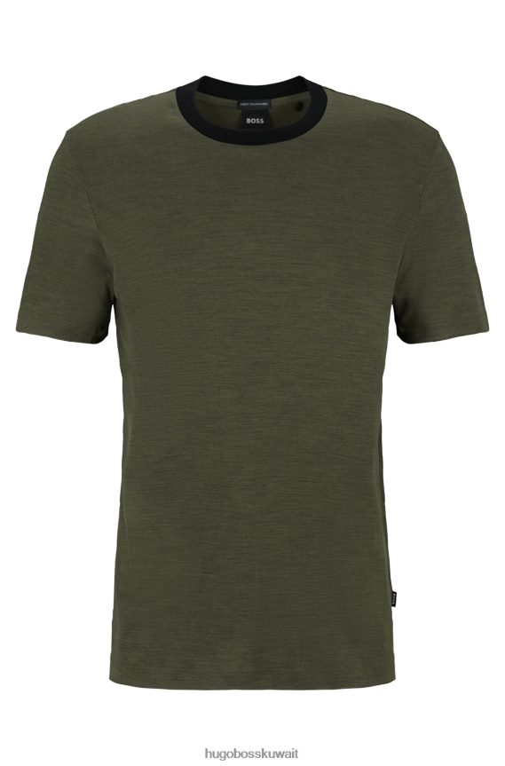4TFNJN4356 الكاكي Hugo Boss تي شيرت كاكي بقصة عادية مصنوع من الصوف الإيطالي البكر المتجدد