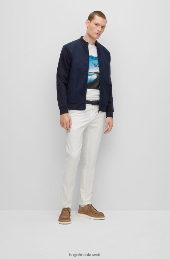 4TFNJN4358 أبيض Hugo Boss تي شيرت هوغو من مزيج القطن باللون الأبيض مع طباعة صور للشاطئ وشعار