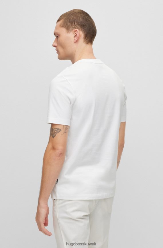 4TFNJN4358 أبيض Hugo Boss تي شيرت هوغو من مزيج القطن باللون الأبيض مع طباعة صور للشاطئ وشعار
