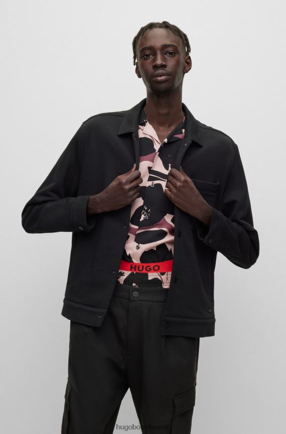 4TFNJN4359 أسود Hugo Boss سترة قميص هوغو سوداء ضيقة وقابلة للغسل من القطن فائق المرونة