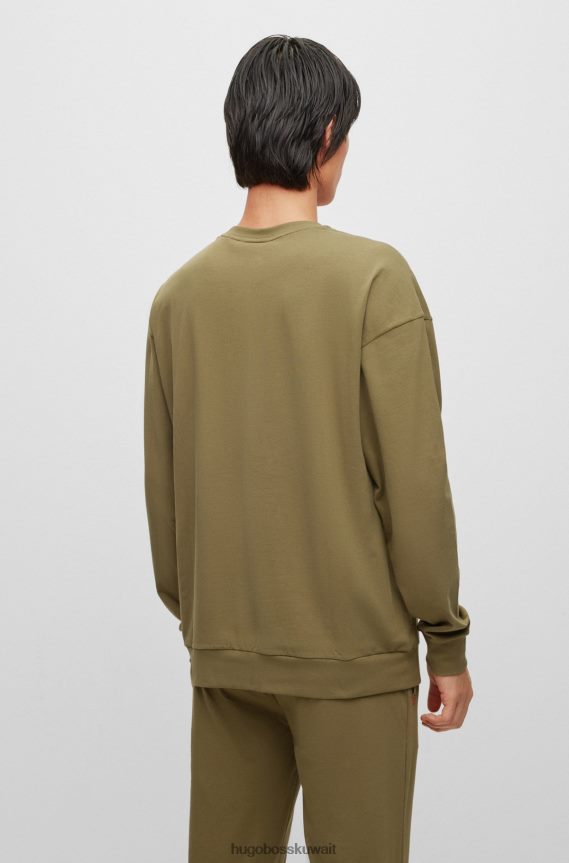 4TFNJN4364 اخضر فاتح Hugo Boss كنزة هوغو من القطن المطاطي باللون الأخضر الفاتح مع تفاصيل الشعار