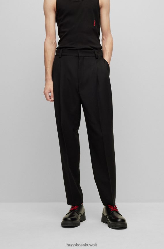 4TFNJN4365 أسود Hugo Boss بنطال Hugo أسود بقصة ضيقة مصنوع من مزيج الصوف المطاطي عالي الأداء