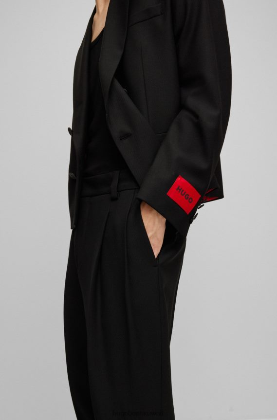 4TFNJN4365 أسود Hugo Boss بنطال Hugo أسود بقصة ضيقة مصنوع من مزيج الصوف المطاطي عالي الأداء