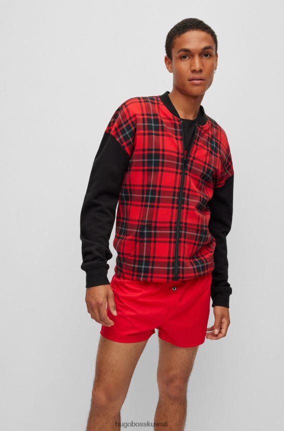 4TFNJN4366 منقوشة Hugo Boss سترة Hugo المريحة من القطن مع نقش المربعات