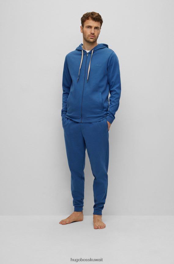 4TFNJN4368 أزرق Hugo Boss سروال رياضي أزرق من القطن المتشابك مع شعار هوغو مطرز