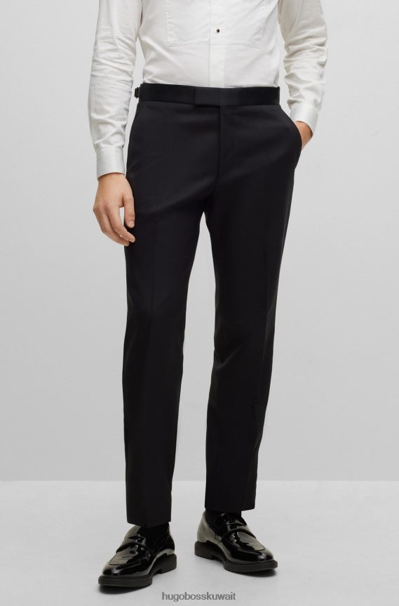 4TFNJN4371 أسود Hugo Boss بنطلون هوغو أسود بقصة عادية من قماش مزيج الصوف