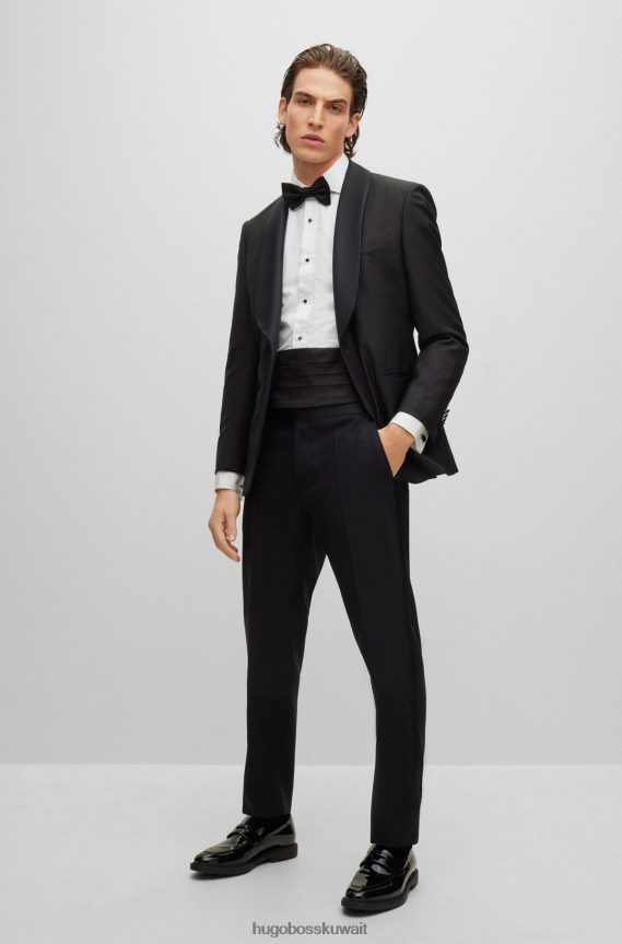 4TFNJN4371 أسود Hugo Boss بنطلون هوغو أسود بقصة عادية من قماش مزيج الصوف