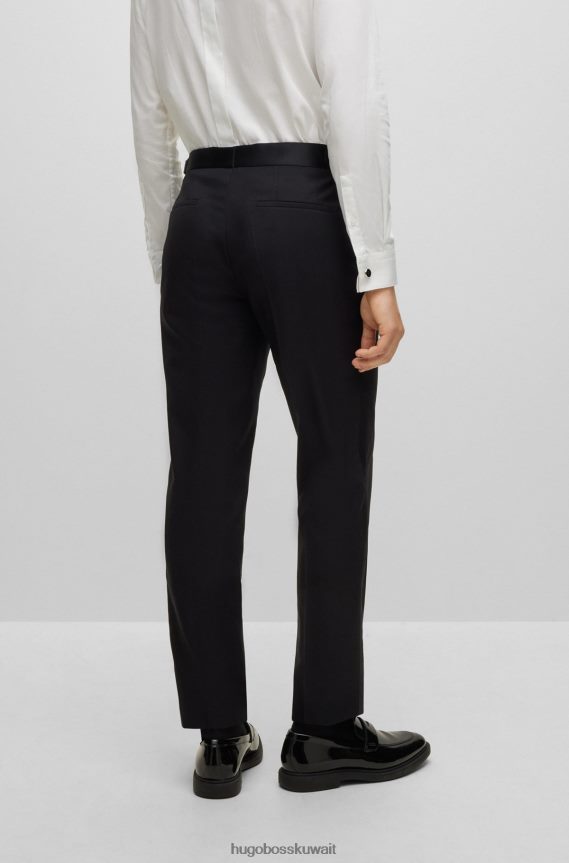 4TFNJN4371 أسود Hugo Boss بنطلون هوغو أسود بقصة عادية من قماش مزيج الصوف