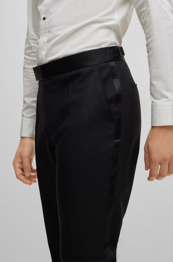 4TFNJN4371 أسود Hugo Boss بنطلون هوغو أسود بقصة عادية من قماش مزيج الصوف