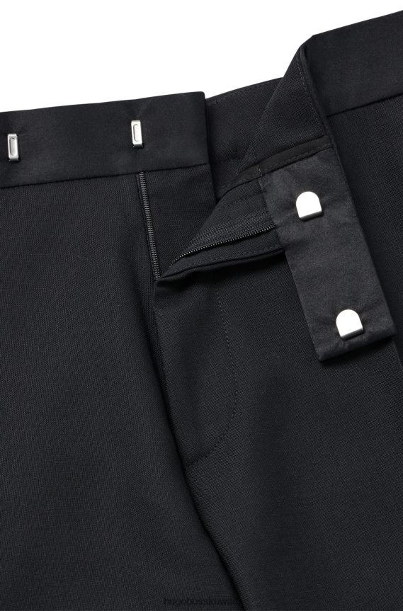 4TFNJN4371 أسود Hugo Boss بنطلون هوغو أسود بقصة عادية من قماش مزيج الصوف