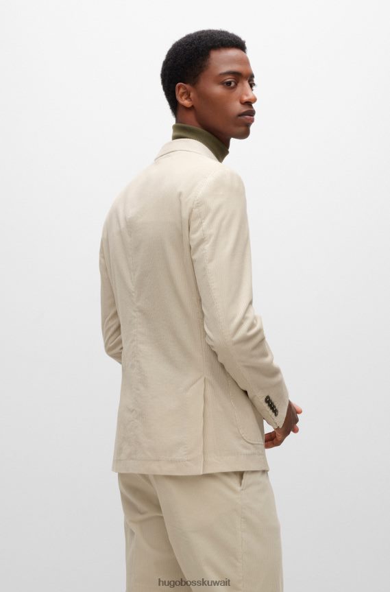 4TFNJN4372 البيج الفاتح Hugo Boss سترة Hugo مزدوجة الصدر بقصة ضيقة من القطن والكشمير والبيج الفاتح