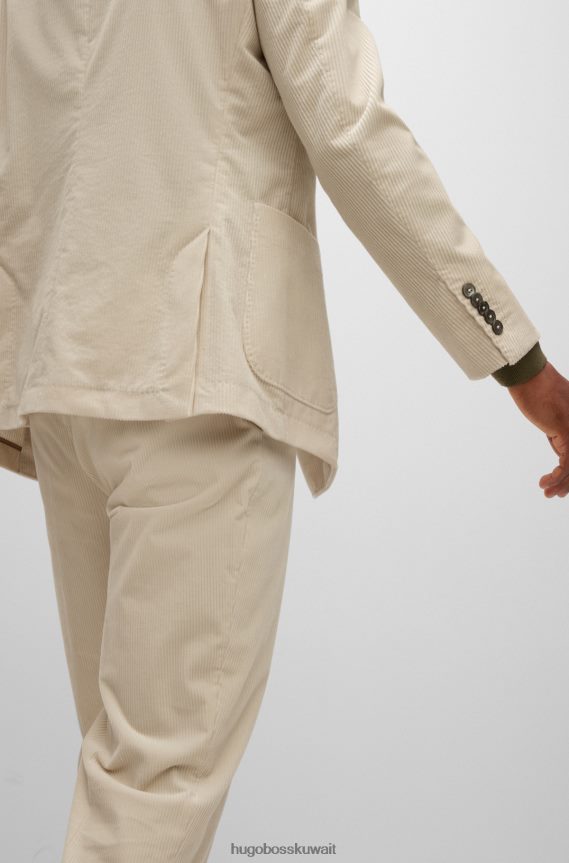 4TFNJN4372 البيج الفاتح Hugo Boss سترة Hugo مزدوجة الصدر بقصة ضيقة من القطن والكشمير والبيج الفاتح