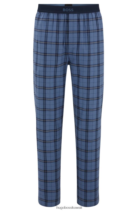 4TFNJN4373 أزرق Hugo Boss قيعان بيجامة من القطن مع حزام خصر يحمل شعار Hugo باللون الأزرق