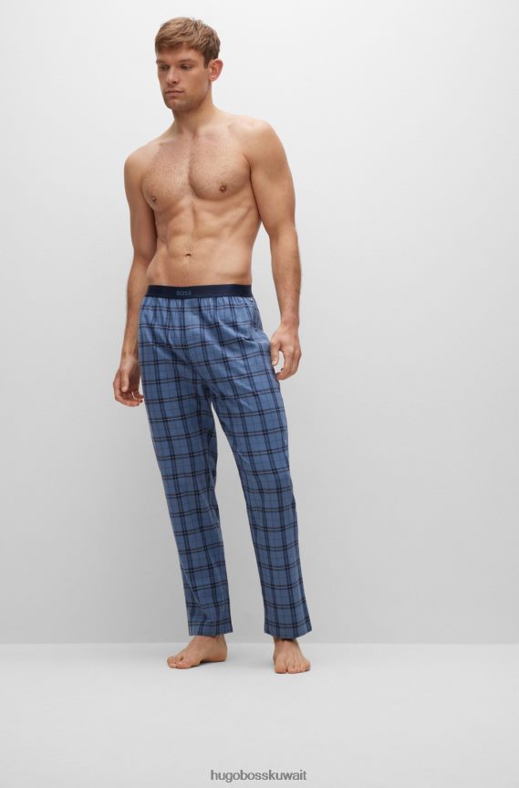 4TFNJN4373 أزرق Hugo Boss قيعان بيجامة من القطن مع حزام خصر يحمل شعار Hugo باللون الأزرق
