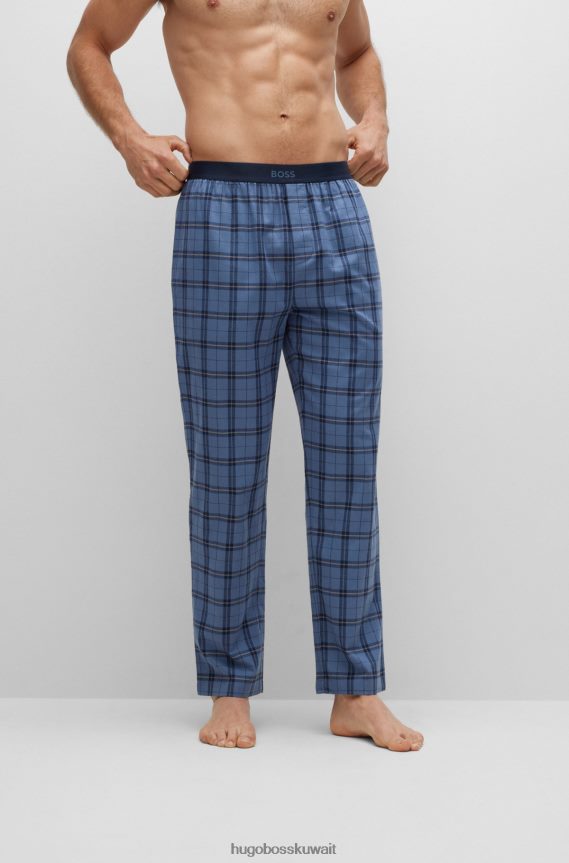 4TFNJN4373 أزرق Hugo Boss قيعان بيجامة من القطن مع حزام خصر يحمل شعار Hugo باللون الأزرق