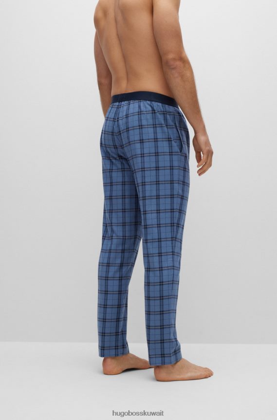 4TFNJN4373 أزرق Hugo Boss قيعان بيجامة من القطن مع حزام خصر يحمل شعار Hugo باللون الأزرق