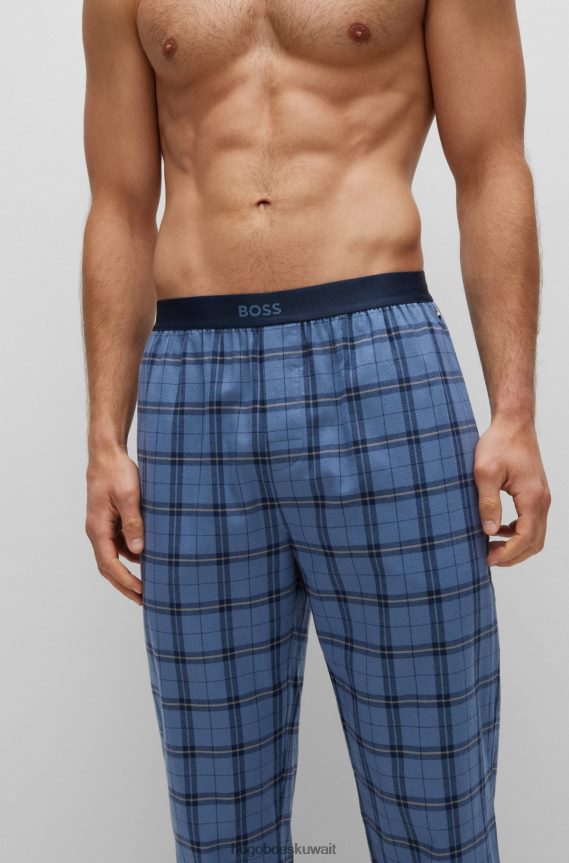 4TFNJN4373 أزرق Hugo Boss قيعان بيجامة من القطن مع حزام خصر يحمل شعار Hugo باللون الأزرق