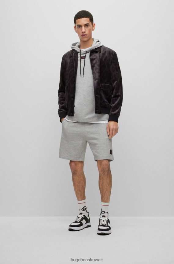 4TFNJN4374 رمادي فاتح Hugo Boss هودي من قطن تيري بأكمام قصيرة باللون الرمادي الفاتح مع شعار Hugo