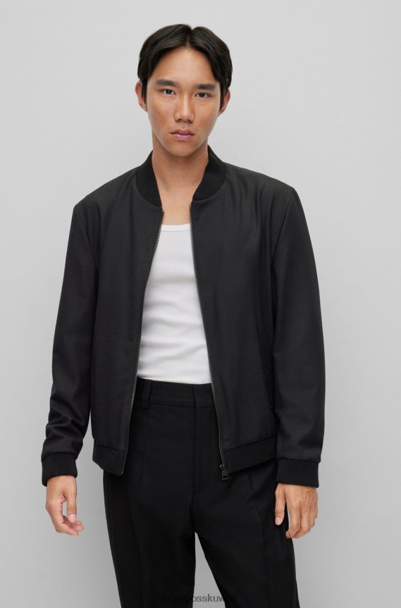 4TFNJN4378 أسود Hugo Boss جاكيت Hugo أسود بسحاب بقصة ضيقة مصنوع من قماش مطاطي عالي الأداء