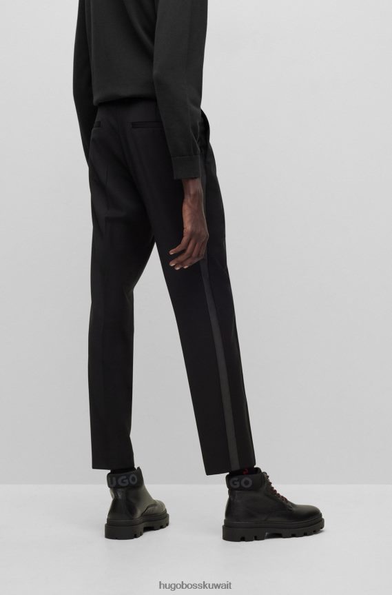 4TFNJN4382 أسود Hugo Boss بنطلون أسود من مزيج الصوف بقصة ضيقة للغاية مع تفاصيل سلسلة هوغو