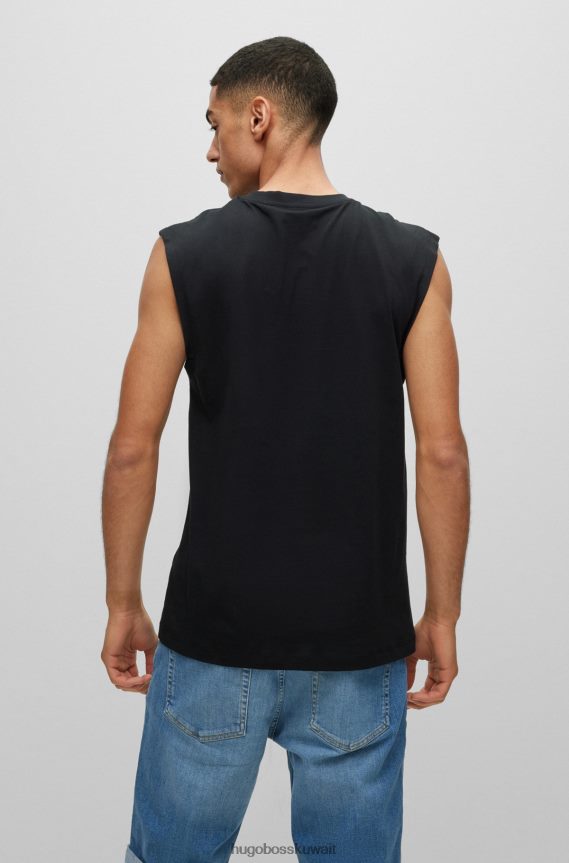 4TFNJN4390 أسود Hugo Boss تي شيرت أسود بدون أكمام مصنوع من قطن الجيرسيه مع شعار Hugo
