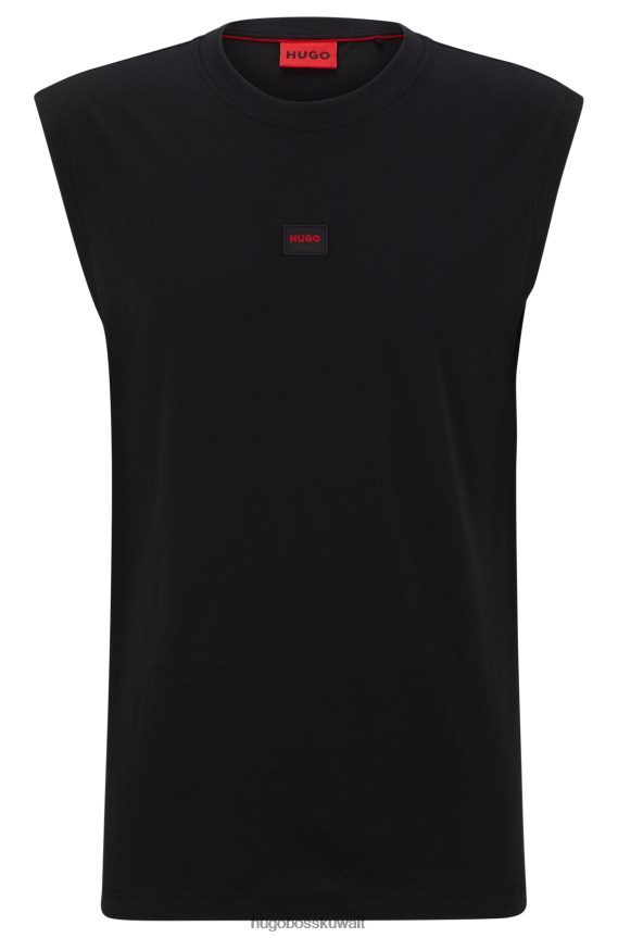 4TFNJN4390 أسود Hugo Boss تي شيرت أسود بدون أكمام مصنوع من قطن الجيرسيه مع شعار Hugo