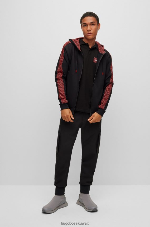 4TFNJN4391 أسود Hugo Boss قميص بولو من قطن بيكيه مع رقعة الشعار وإدخالات هوغو باللون الأسود