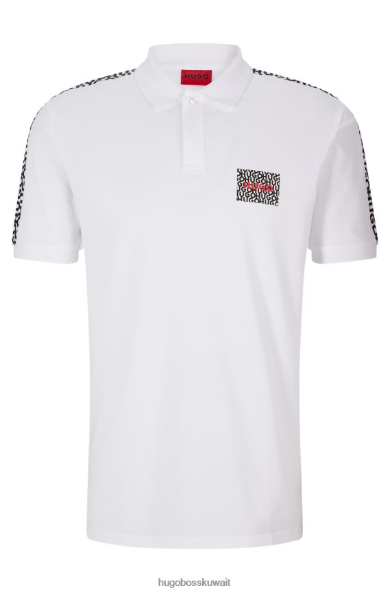 4TFNJN4392 أبيض Hugo Boss قميص بولو أبيض من قطن بيكيه هوغو مع رقعة الشعار وإدخالاته