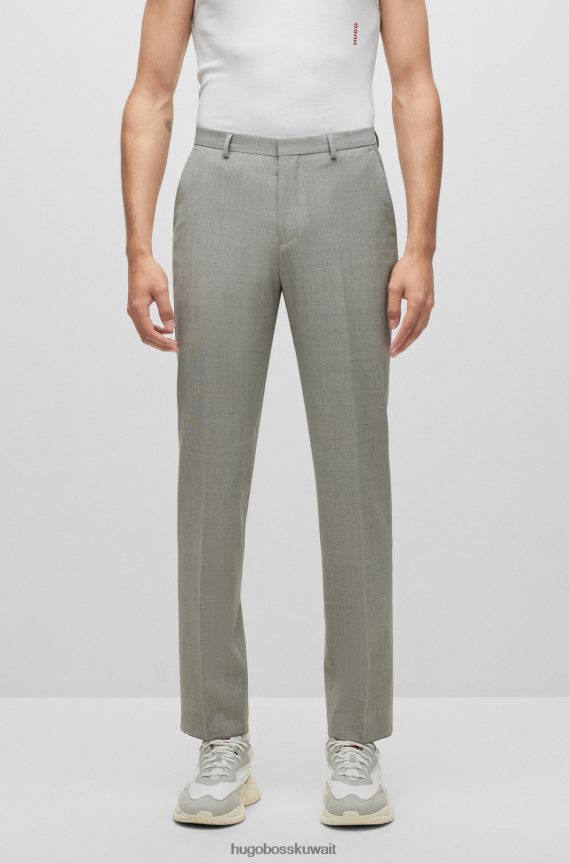 4TFNJN4394 رمادي Hugo Boss بنطال Hugo بقصة عادية مصنوع من مزيج الصوف المطاطي المنقوش باللون الرمادي