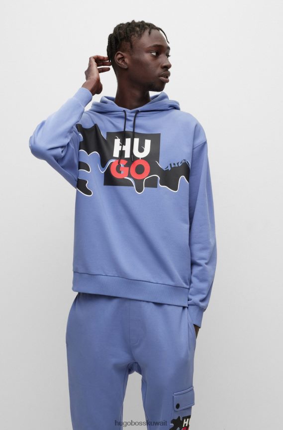 4TFNJN4395 أرجواني Hugo Boss سترة بغطاء رأس من قطن تيري مع طباعة موسمية وشعار أرجواني هوغو مكدس