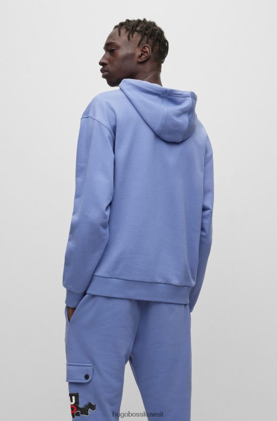 4TFNJN4395 أرجواني Hugo Boss سترة بغطاء رأس من قطن تيري مع طباعة موسمية وشعار أرجواني هوغو مكدس