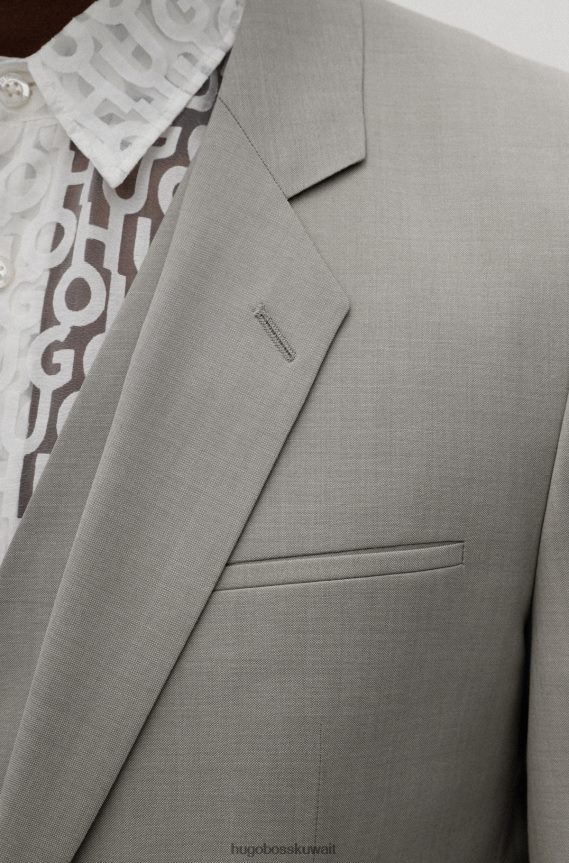 4TFNJN4399 البيج الفاتح Hugo Boss بدلة هوغو بيج فاتح من ثلاث قطع ضيقة للغاية من الصوف البكر