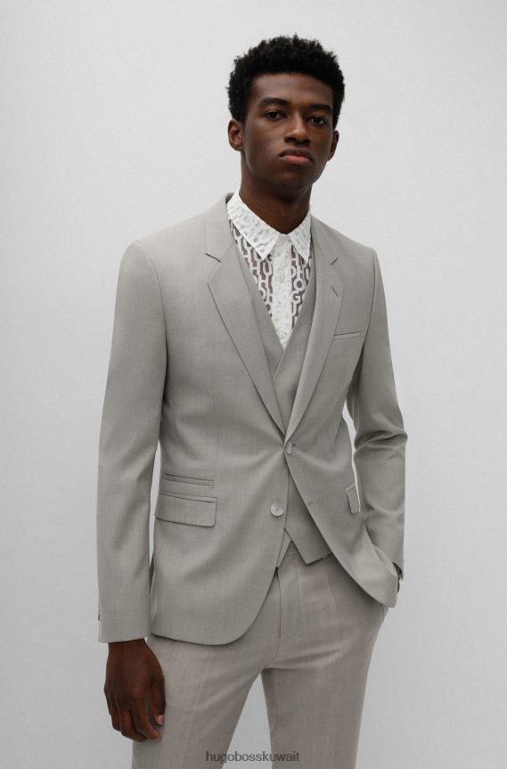 4TFNJN4399 البيج الفاتح Hugo Boss بدلة هوغو بيج فاتح من ثلاث قطع ضيقة للغاية من الصوف البكر