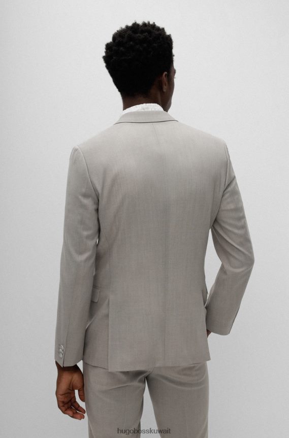 4TFNJN4399 البيج الفاتح Hugo Boss بدلة هوغو بيج فاتح من ثلاث قطع ضيقة للغاية من الصوف البكر