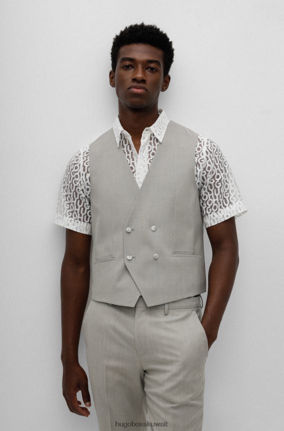 4TFNJN4399 البيج الفاتح Hugo Boss بدلة هوغو بيج فاتح من ثلاث قطع ضيقة للغاية من الصوف البكر