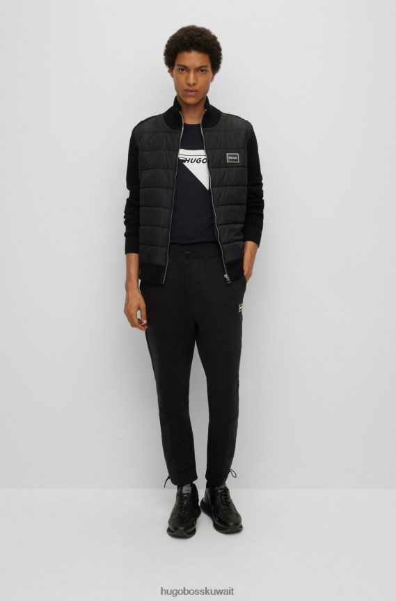 4TFNJN4404 أسود Hugo Boss تي شيرت هوغو أسود مضاد للبكتيريا مع شعار عاكس مزخرف