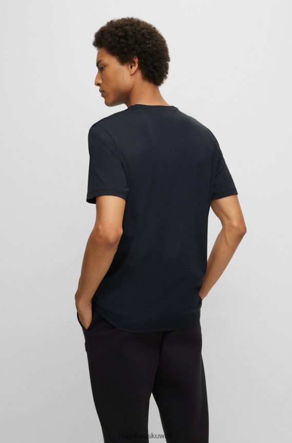 4TFNJN4404 أسود Hugo Boss تي شيرت هوغو أسود مضاد للبكتيريا مع شعار عاكس مزخرف