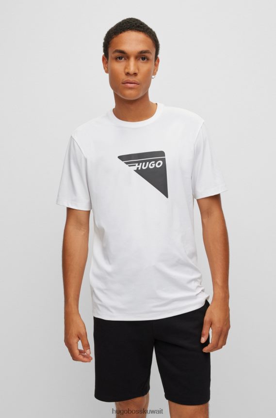 4TFNJN4405 أبيض Hugo Boss تي شيرت هوغو أبيض مضاد للبكتيريا مع شعار عاكس مزخرف