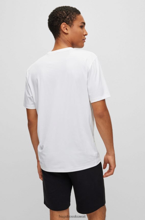 4TFNJN4405 أبيض Hugo Boss تي شيرت هوغو أبيض مضاد للبكتيريا مع شعار عاكس مزخرف