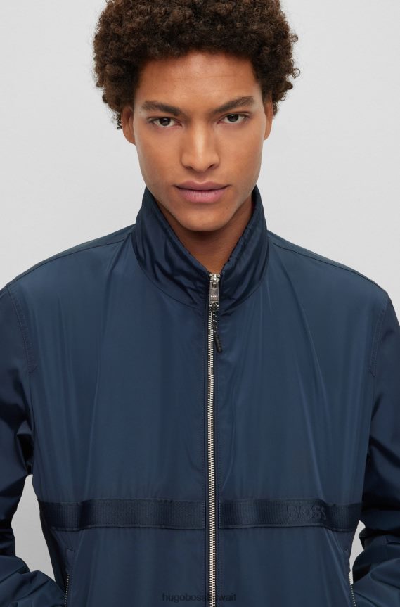 4TFNJN4408 أزرق غامق Hugo Boss سترة مقاومة للماء باللون الأزرق الداكن مع تفاصيل شعار هوغو