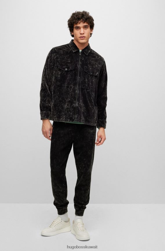 4TFNJN4409 أسود Hugo Boss قميص مقاس كبير من القطن المخملي بتأثير الثلج هوغو باللون الأسود