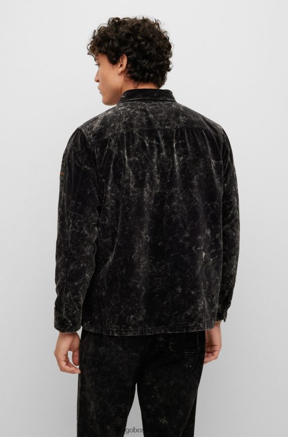 4TFNJN4409 أسود Hugo Boss قميص مقاس كبير من القطن المخملي بتأثير الثلج هوغو باللون الأسود