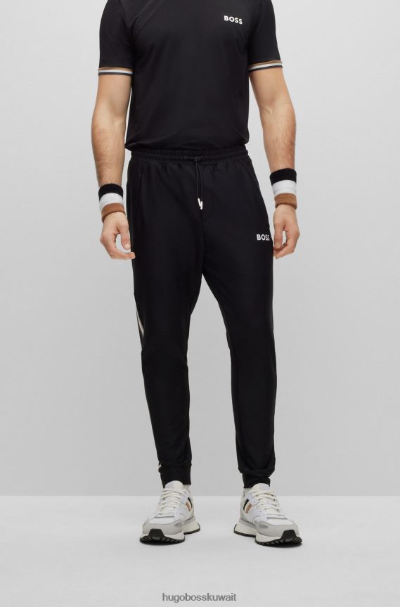 4TFNJN4410 أسود Hugo Boss سروال رياضي بشعار Hugo x Matteo Berrettini مع خطوط مميزة وحواشٍ بأساور