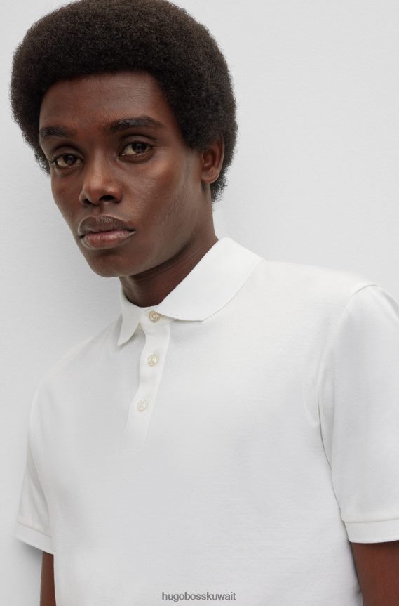 4TFNJN4413 أبيض Hugo Boss قميص بولو أبيض من Hugo مصنوع من القطن العضوي المرسيريسيد