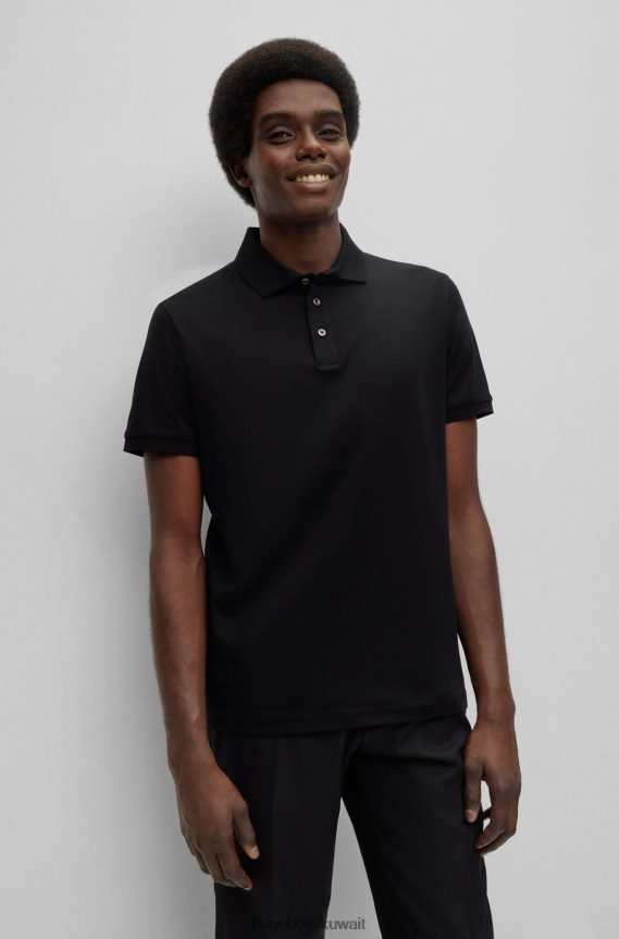 4TFNJN4414 أسود Hugo Boss قميص بولو Hugo ذو المقاس العادي من القطن العضوي المرسيري باللون الأسود