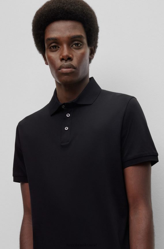 4TFNJN4414 أسود Hugo Boss قميص بولو Hugo ذو المقاس العادي من القطن العضوي المرسيري باللون الأسود